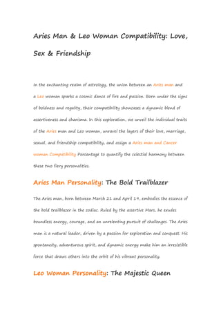 Aries Man Leo Woman Relationship: Love, Sex and More